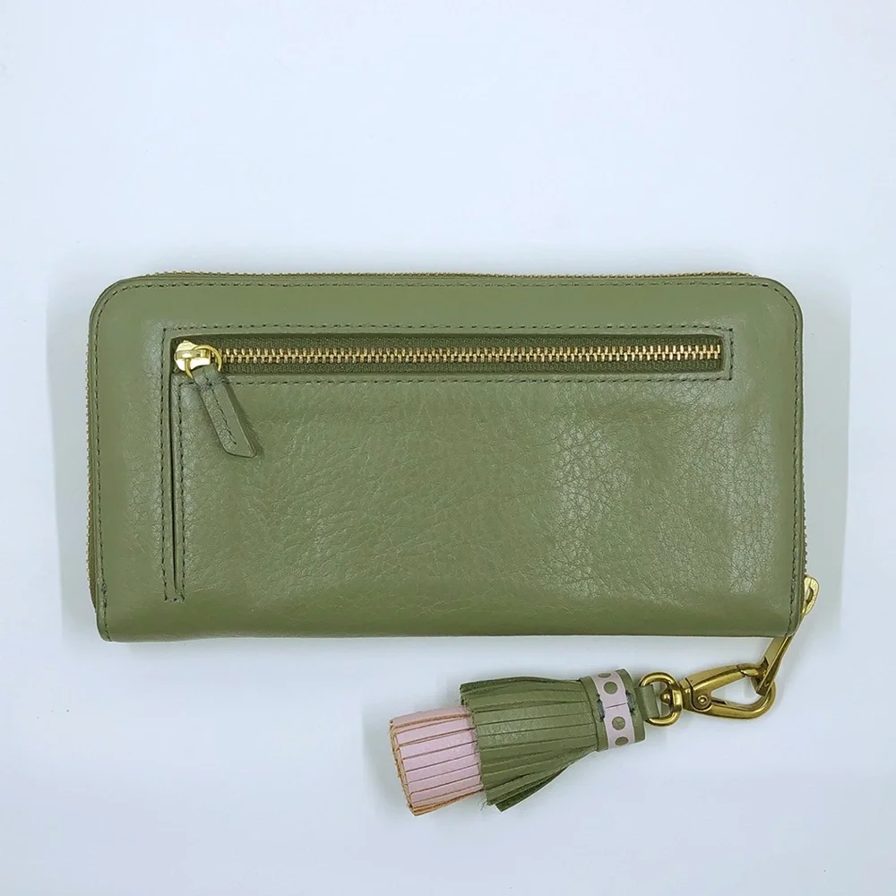 Fossil Army Green Logan Zip Clutch Wallet with Matching Tassel